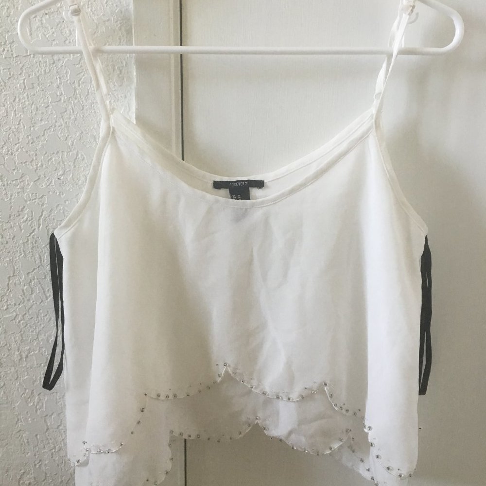 white scalloped beaded crop top